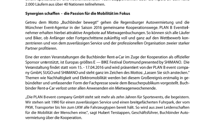 Buchbinder Rent-a-Car kooperiert mit der PLAN B event company GmbH