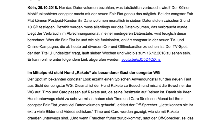 congstar startet neue TV- und Online-Kampagne zur congstar Fair Flat