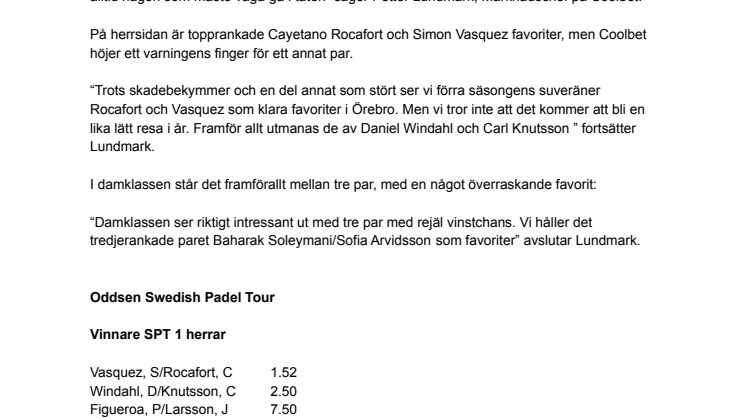 Svårtippat bland eliten i Swedish Padel Tour
