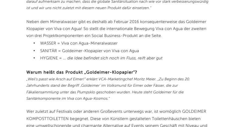 FÜR GROSS UND KLEIN  Viva con Agua bringt Goldeimer-Klopapier auf den Markt!