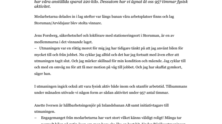 Vi har sparat 220 kg koldioxid  – Lag Storuman/Arvidsjaur vann röRÄLSeutmaningen.