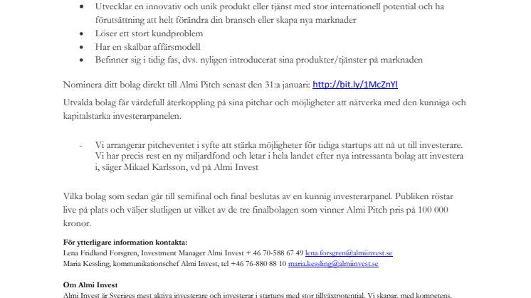 ​Är ditt bolag 2016 års vinnare i Almi Pitch?