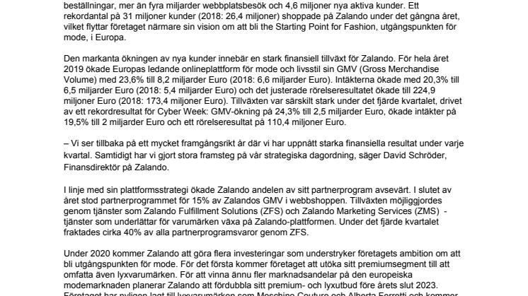 Zalando fick 4,6 miljoner nya aktiva kunder under 2019