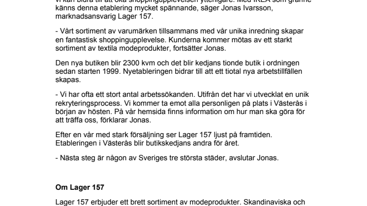 Lager 157 till Västerås