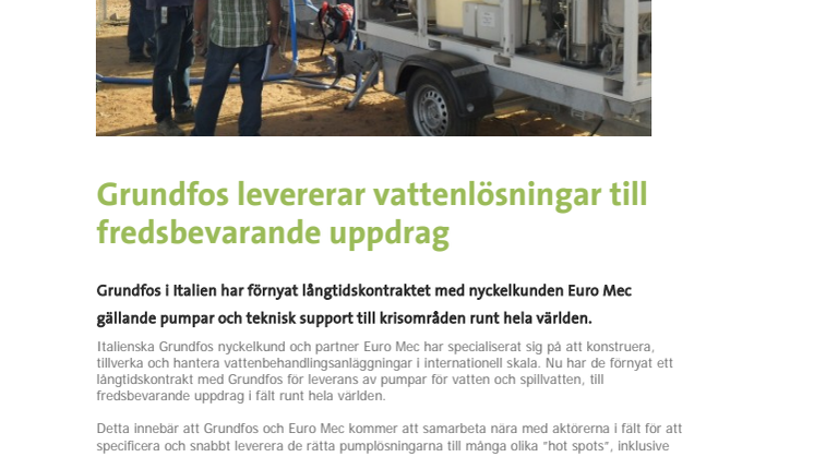 Grundfos levererar vattenlösningar till fredsbevarande uppdrag