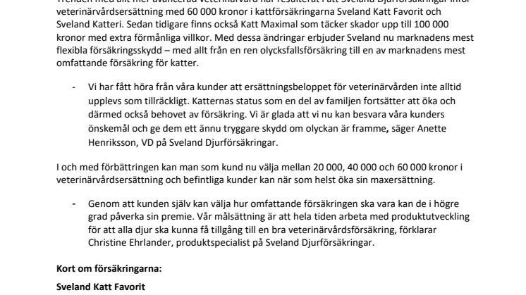 ​​Sveland höjer katternas ersättningsnivå 
