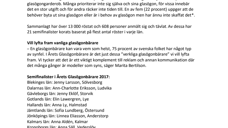 Semifinalisterna utsedda i Årets Glasögonbärare 2017
