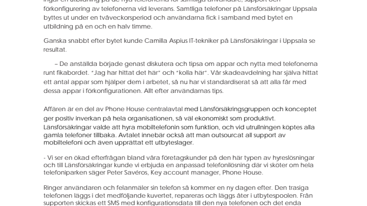 Phone House levererar hyreslösning till Länsförsäkringar Uppsala 