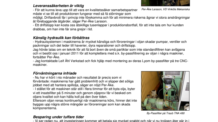 Vinköls Mekaniska Verkstad AB investerar i förebyggande underhåll och miljö
