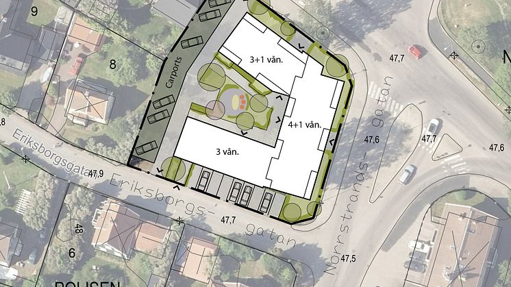 Norrstrand - skiss över placering av hus