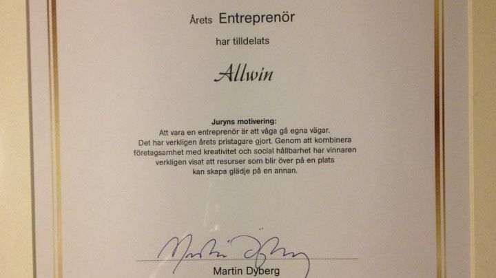 Allwin vann Årets Entreprenör på Återvinningsgalan 2012