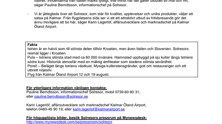 Solresor erbjuder resor till Istrien från Kalmar