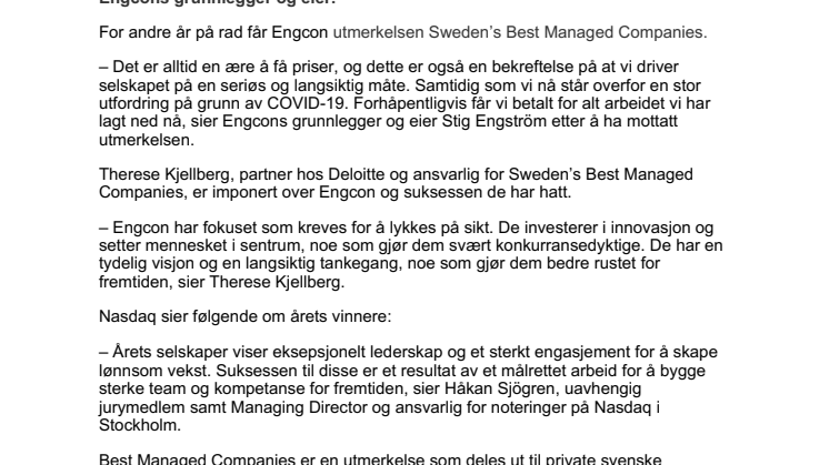 Engcon kåres nok en gang til et av Sveriges best styrte selskaper – en bekreftelse på en seriøs og langvarig virksomhet