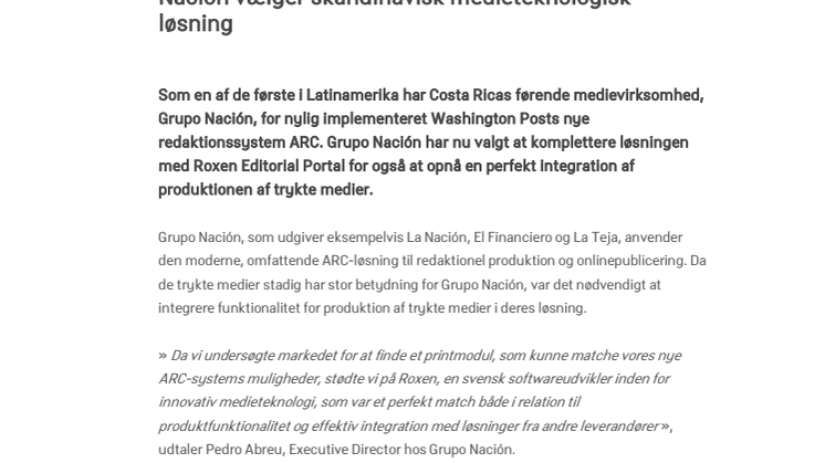 Den førende costaricanske medievirksomhed Grupo Nación vælger skandinavisk medieteknologisk løsning