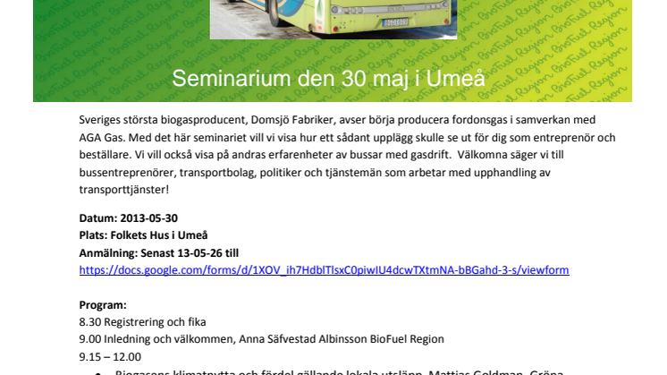 Program roadshow i Umeå 30 maj
