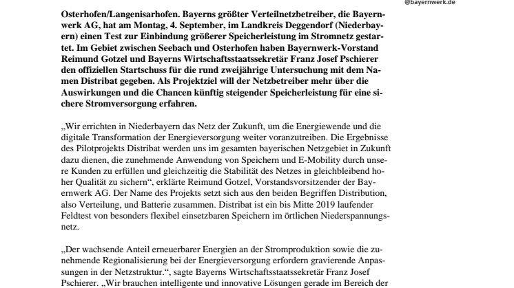 Bayernwerk testet das Netz der Zukunft: Pilotprojekt zum Einsatz von Speichern