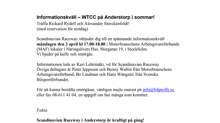 Träffa Rydell och Storckenfeldt innan svenska deltävlingen i WTCC på Anderstorp 