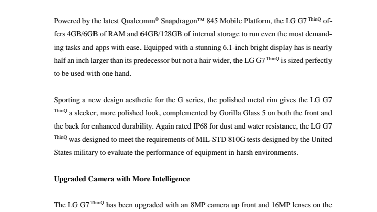 LG introducerar LG G7 ThinQ, den sjunde generationen av företagets smartphones i G-serien