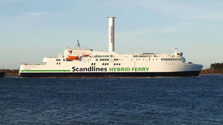 Sådan kommer M/F Copenhagen til at se ud efter montering af rotorsejl.
