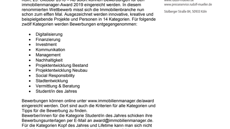 immobilienmanager-Award 2019: Preisverdächtige Projekte gesucht