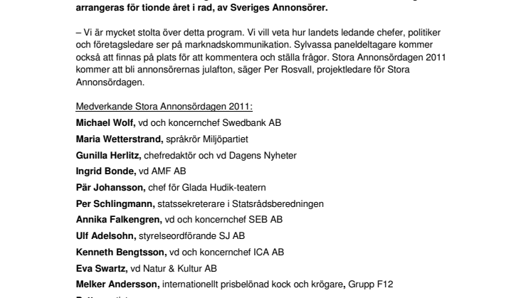 Stora Annonsördagen 2011: Näringslivets toppar talar ut
