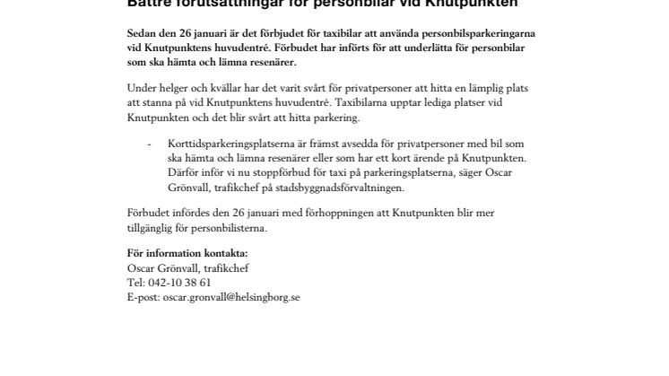 Bättre förutsättningar för personbilar vid Knutpunkten