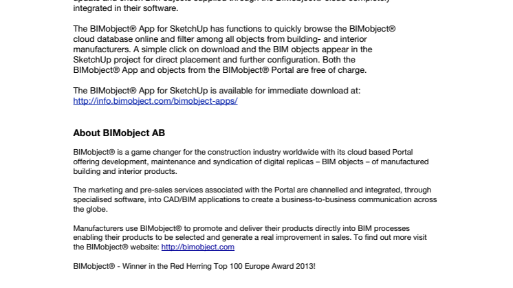 The BIMobject® App released for SketchUp