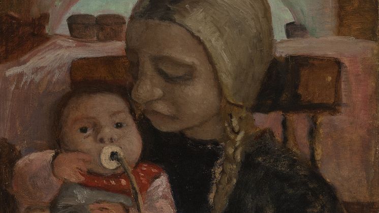 Paula Modersohn-Becker, Mädchen mit schnullendem Kind, 1906.  Foto: Worpsweder Museumsverbund. Bild beskuren.