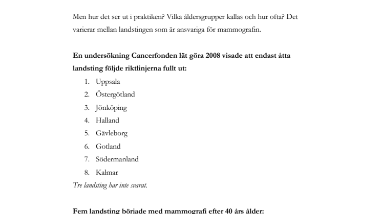 Mammografi – fakta om alla landsting
