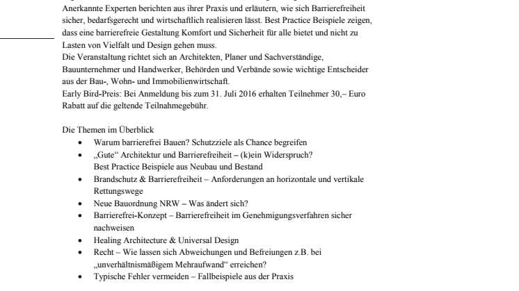 1. Fachtagung „Barrierefrei planen & bauen“ 