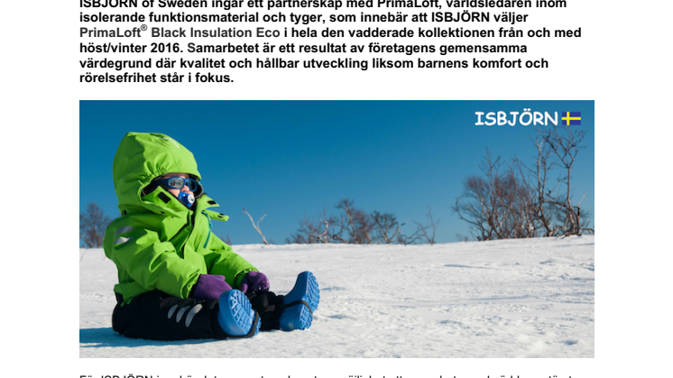 ISBJÖRN och PrimaLoft inleder strategiskt samarbete 
