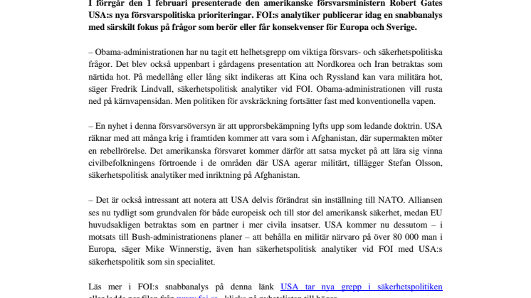 USA tar nya grepp i säkerhetspolitiken