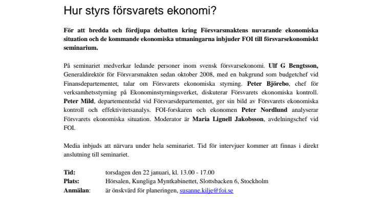Pressinbjudan - Hur styrs försvarets ekonomi? 