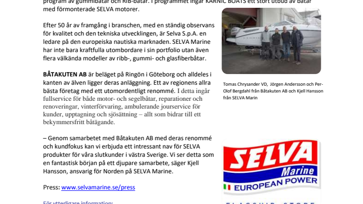 Första SELVA FLAGSHIP STORE med BÅTAKUTEN AB, stark partner på Västsvenska båt- och motormarknaden