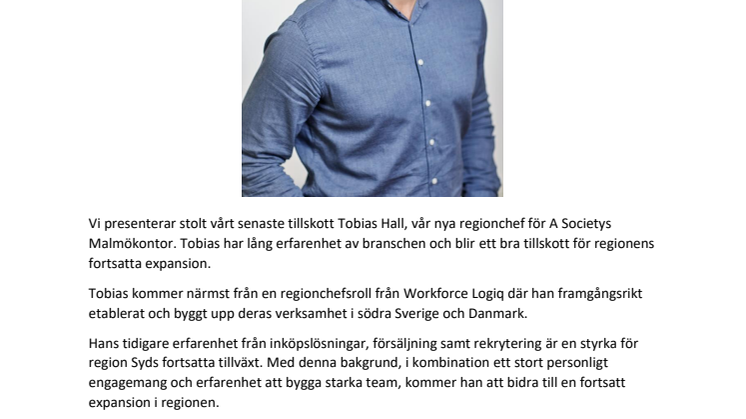 Tobias Hall ska driva region Syd framåt!