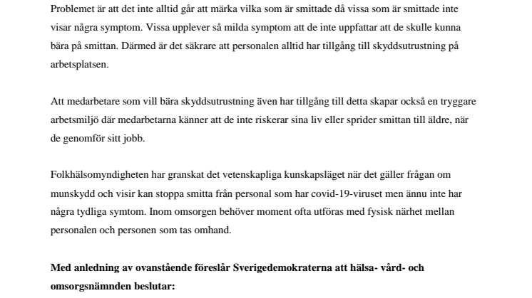 Skydd mot covid-19 inom äldreomsorgen
