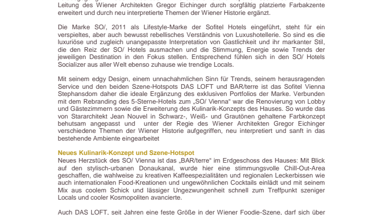 SO/ Hotels & Resorts eröffnet erstes Haus in Österreich: Sofitel Vienna Stephansdom wird zum SO/ Vienna