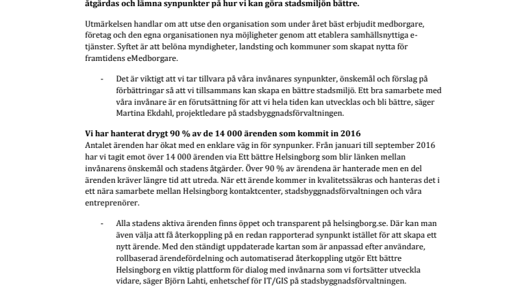 Ett bättre Helsingborg nominerad till eDiamond awards
