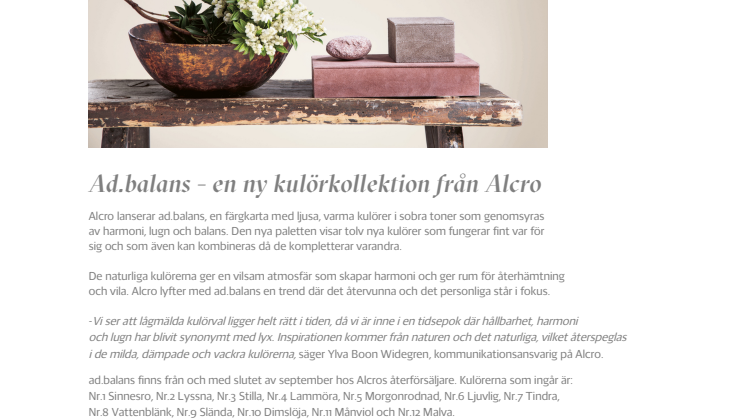 Alcro lanserar ny färgkarta ad.balans