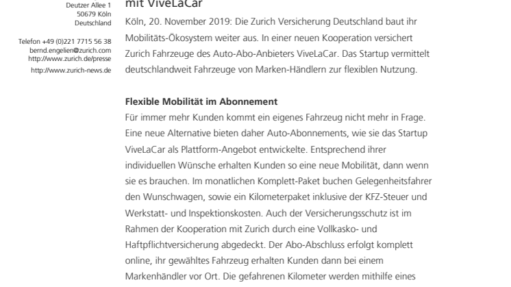 Ausbau des Mobilitäts-Ökosystems: Zurich kooperiert mit ViveLaCar 