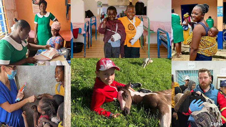 Bilder aus den von der apoBank-Stiftung geförderten Hilfsprojekten von Hunger Projekt e.V., Campus for Change e.V., Dental Volunteers e.V., Verein Kinderhilfe Organtransplantation und Cadus e. V.