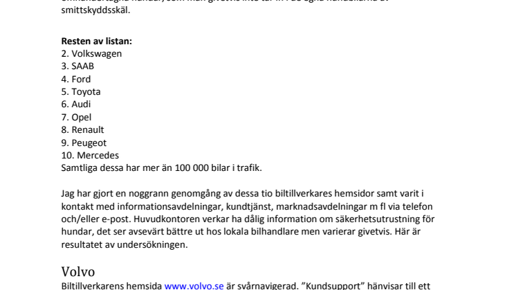 Hund i bil - komplettering till artiklar