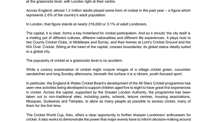 ICC Cricket World Cup 2019 - bringing cricket to the heart of London