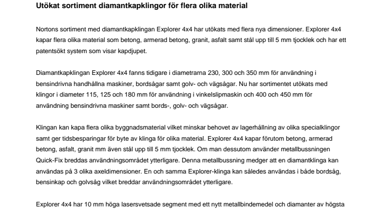 Utökat sortiment diamantkapklingor för flera olika material