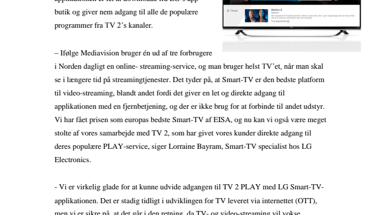 NU KOMMER TV 2 PLAY TIL LG SMART-TV
