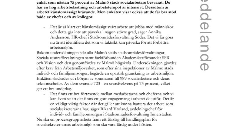 Hög arbetsbelastning men stöttande chefer visar enkät om socialsekreterarnas arbetsmiljö