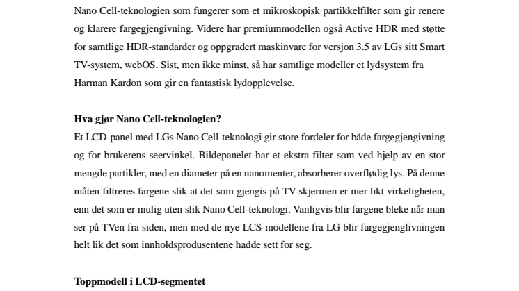 LG introduserer TV med Active HDR, Nano Cell-teknologi og Super UHD 
