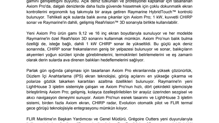 Raymarine: FLIR Systems, Raymarine Axiom Pro Gelişmiş Çok İşlevli Ekranları Duyuruyor 