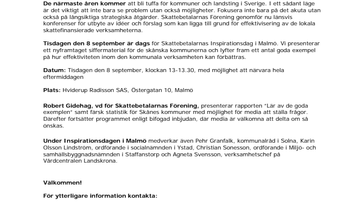 Pressinbjudan: Inspirationsdag i Malmö, 8 september