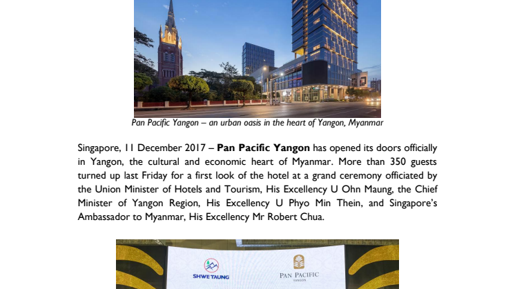 Pan Pacific Yangon Opened in Style in the Heart of Yangon